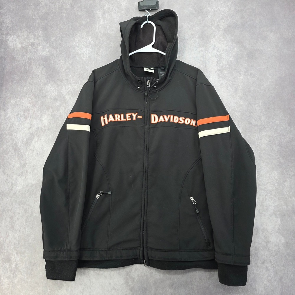 Harley-Davidson Womens 2W Black Hooded Zip Motorcycle Jacket Windbreaker